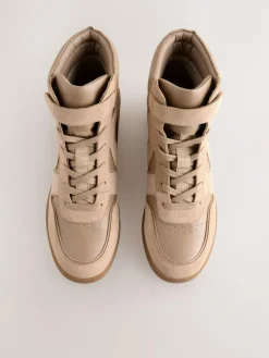 New Next Forever Comfort® Lace Up Wedge Trainers Taupe