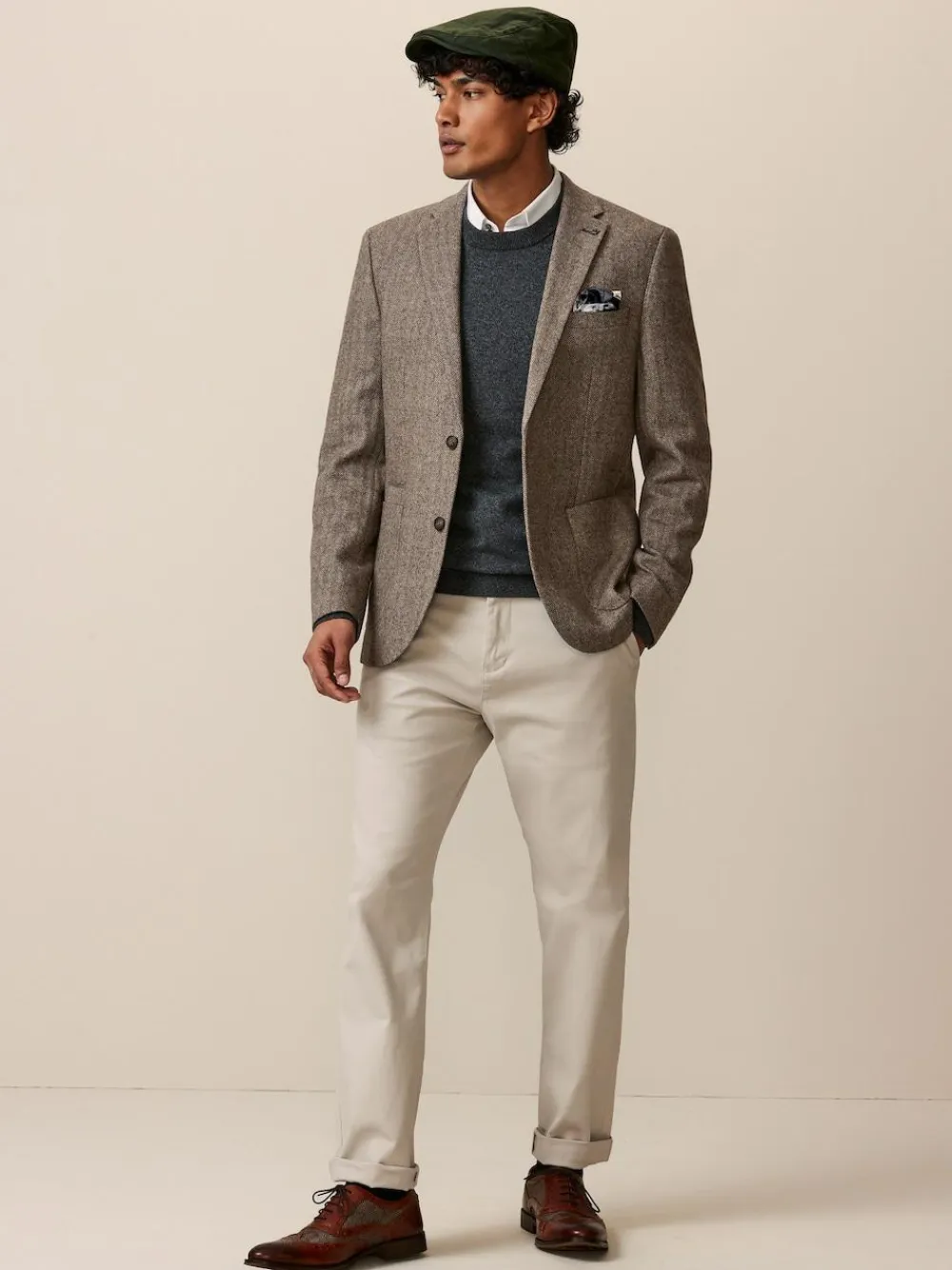 Clearance Next Regular Fit Wool Rich Herringbone Blazer Taupe