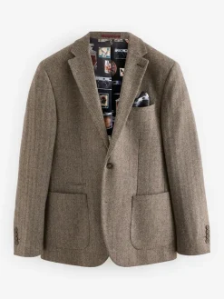 Clearance Next Regular Fit Wool Rich Herringbone Blazer Taupe