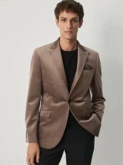 Next Taupe Slim Fit Self Lapel Velvet Blazer