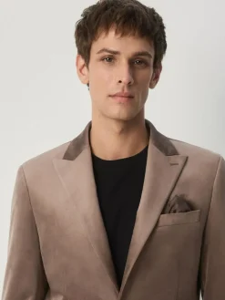 Next Taupe Slim Fit Self Lapel Velvet Blazer