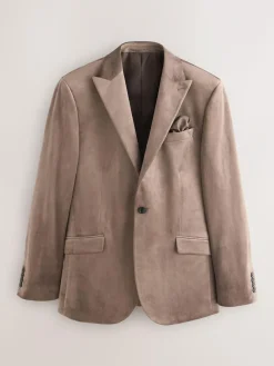 Next Taupe Slim Fit Self Lapel Velvet Blazer