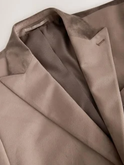 Next Taupe Slim Fit Self Lapel Velvet Blazer