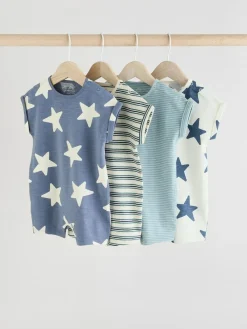 Best Next Teal Blue 100% Cotton Baby Rompers 4 Pack