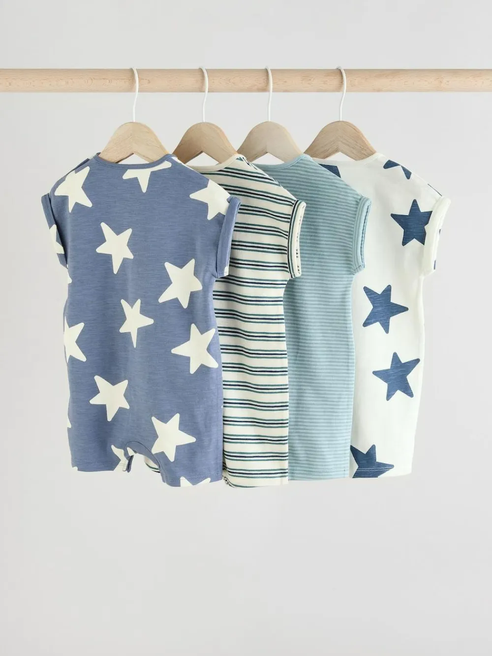 Best Next Teal Blue 100% Cotton Baby Rompers 4 Pack