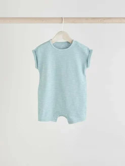 Best Next Teal Blue 100% Cotton Baby Rompers 4 Pack