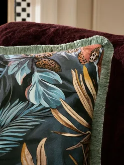 Hot Next Teal Blue 50 X 50cm Tropical Leaf Printed Velvet Cushion