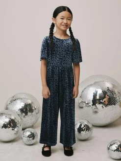 Hot Next Teal Blue Animal Print Velour Jumpsuit (3-16yrs)