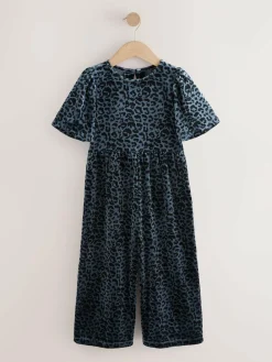 Hot Next Teal Blue Animal Print Velour Jumpsuit (3-16yrs)