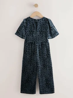 Hot Next Teal Blue Animal Print Velour Jumpsuit (3-16yrs)
