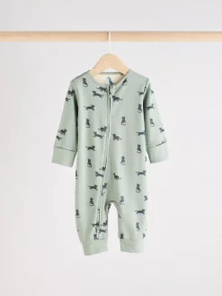 Online Next Teal Blue Baby Printed Zip Sleepsuits 3 Pack (0mths-3yrs)