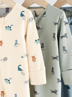 Online Next Teal Blue Baby Printed Zip Sleepsuits 3 Pack (0mths-3yrs)