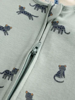 Online Next Teal Blue Baby Printed Zip Sleepsuits 3 Pack (0mths-3yrs)