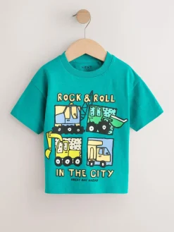 Clearance Next Teal Blue Digger Short Sleeve Graphic T-Shirts 3 Pack (3mths-7yrs)