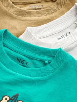 Clearance Next Teal Blue Digger Short Sleeve Graphic T-Shirts 3 Pack (3mths-7yrs)