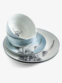 Next Teal Blue Hamish The Highland Cow 12 Piece Dinner Set^ Dinner Sets & Pasta Bowls