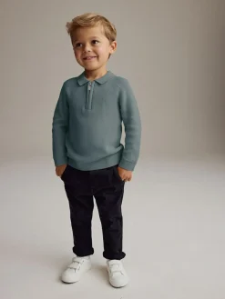 Online Next Long Sleeve Quarter Zip Knitted Polo Shirt (3mths-7yrs) Teal Blue