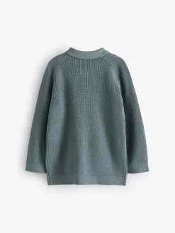 Online Next Long Sleeve Quarter Zip Knitted Polo Shirt (3mths-7yrs) Teal Blue