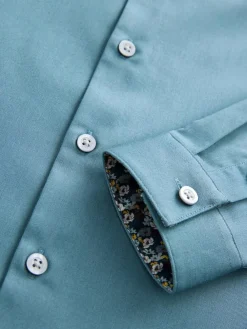 Next Teal Blue Long Sleeves Smart Trimmed Shirt (3-16yrs)^BOY Shirts|Occasionwear