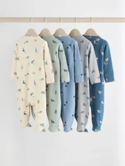 Next Teal Blue Patterned Baby Sleepsuits 5 Pack (0-2yrs)
