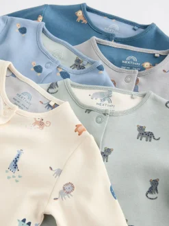 Next Teal Blue Patterned Baby Sleepsuits 5 Pack (0-2yrs)