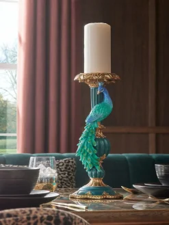 Next Teal Blue Peacock Candle Holder Pillar
