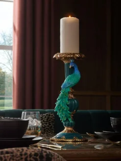 Next Teal Blue Peacock Candle Holder Pillar