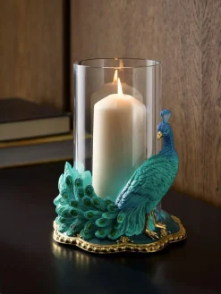 Next Teal Blue Peacock Candle Holder Hurricane^ Candle Holders & Lanterns