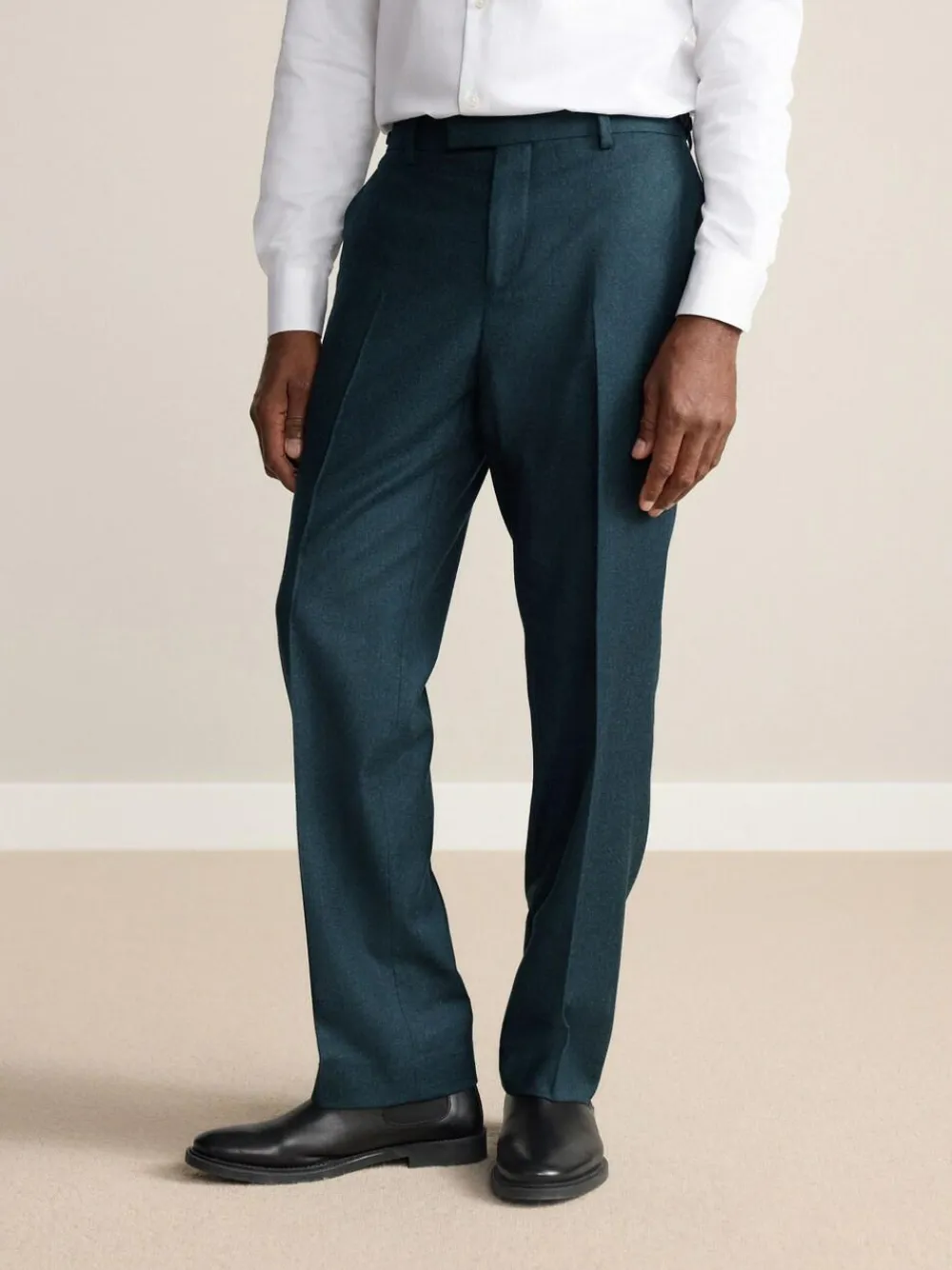 Best Next Teal Blue Regular Fit Signature Zignone Italian Wool Cashmere Blend Flannel Suit Trousers