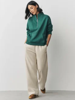 Next Relaxed Fit Heavyweight Cotton Rich Jersey Zip Neck Sweatshirt^Women Nightwear|Hoodies & Sweatshirts