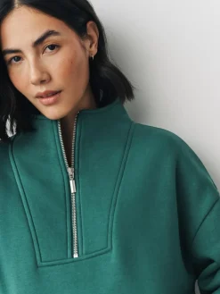 Next Relaxed Fit Heavyweight Cotton Rich Jersey Zip Neck Sweatshirt^Women Nightwear|Hoodies & Sweatshirts