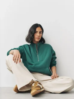 Next Relaxed Fit Heavyweight Cotton Rich Jersey Zip Neck Sweatshirt^Women Nightwear|Hoodies & Sweatshirts