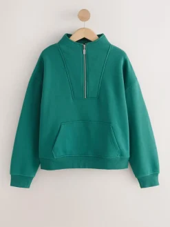 Next Relaxed Fit Heavyweight Cotton Rich Jersey Zip Neck Sweatshirt^Women Nightwear|Hoodies & Sweatshirts