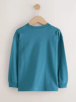 Next Teal Blue Relaxed Fit Long Sleeve Heavyweight T-Shirt (3-16yrs)^BOY T-Shirts
