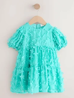 Clearance Next Short Sleeve 3D Flowers Dress (3mths-8yrs) Teal Blue