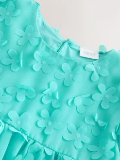 Clearance Next Short Sleeve 3D Flowers Dress (3mths-8yrs) Teal Blue
