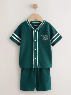 Clearance Next Short Sleeve Varsity Shorts Set (3mths-7yrs) Teal Blue