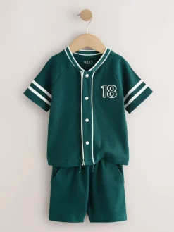 Clearance Next Short Sleeve Varsity Shorts Set (3mths-7yrs) Teal Blue
