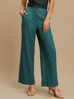 Sale Next Smart Front Linen Blend Wide Leg Trousers Teal Blue