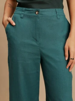 Sale Next Smart Front Linen Blend Wide Leg Trousers Teal Blue
