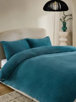 Next Teal Blue Teddy Fleece Duvet Cover and Pillowcase Set^ Bedsets & Duvet Covers