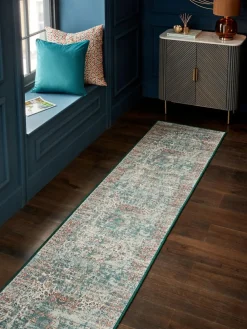 Outlet Next Washable Emporium Oriental Runner Teal Blue