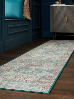 Outlet Next Washable Emporium Oriental Runner Teal Blue