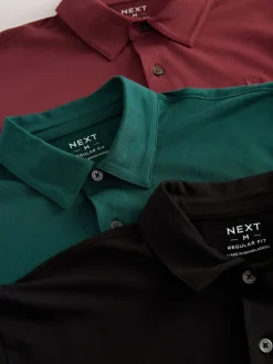 Next Teal Blue/Black/Rust Red Regular Fit Short Sleeve Jersey Polo Shirts 3 Pack^ Tops & T-Shirts