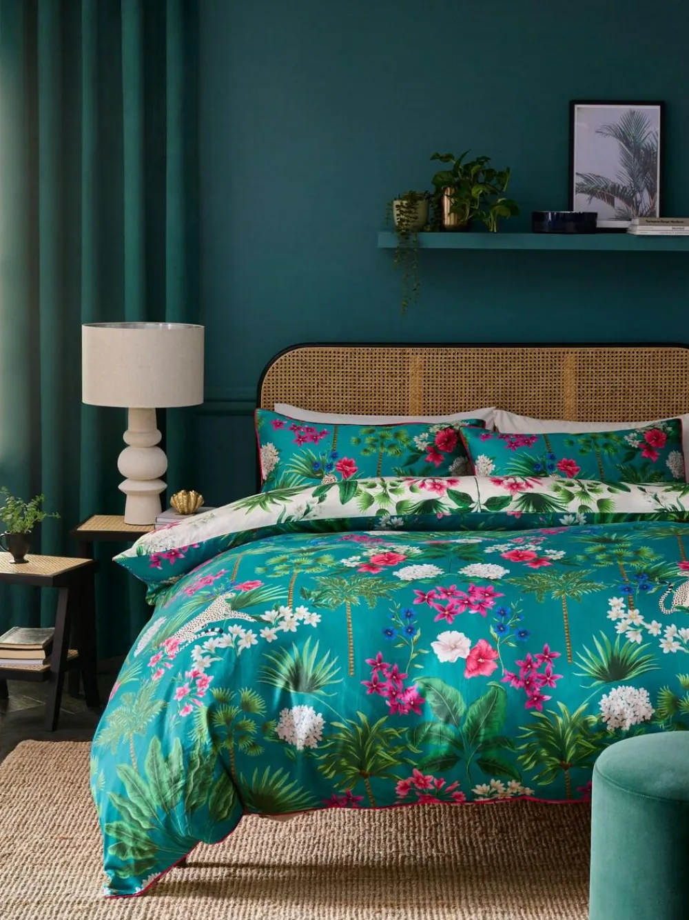 New Next Teal Green Reversible Safari 200 Thread Count 100% Cotton Sateen Duvet Cover and Pillowcase Set