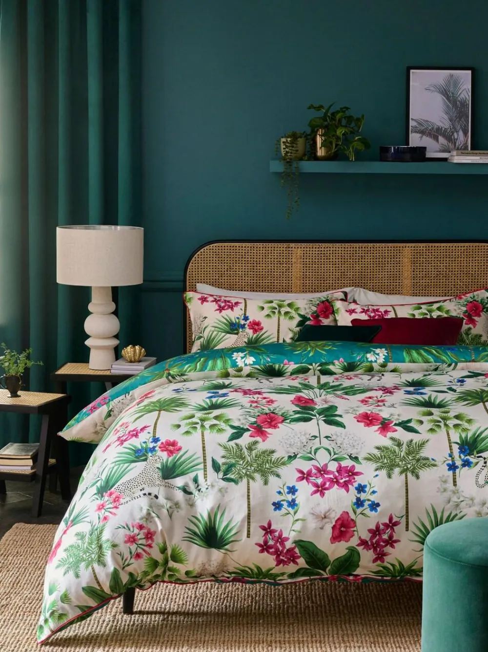 New Next Teal Green Reversible Safari 200 Thread Count 100% Cotton Sateen Duvet Cover and Pillowcase Set