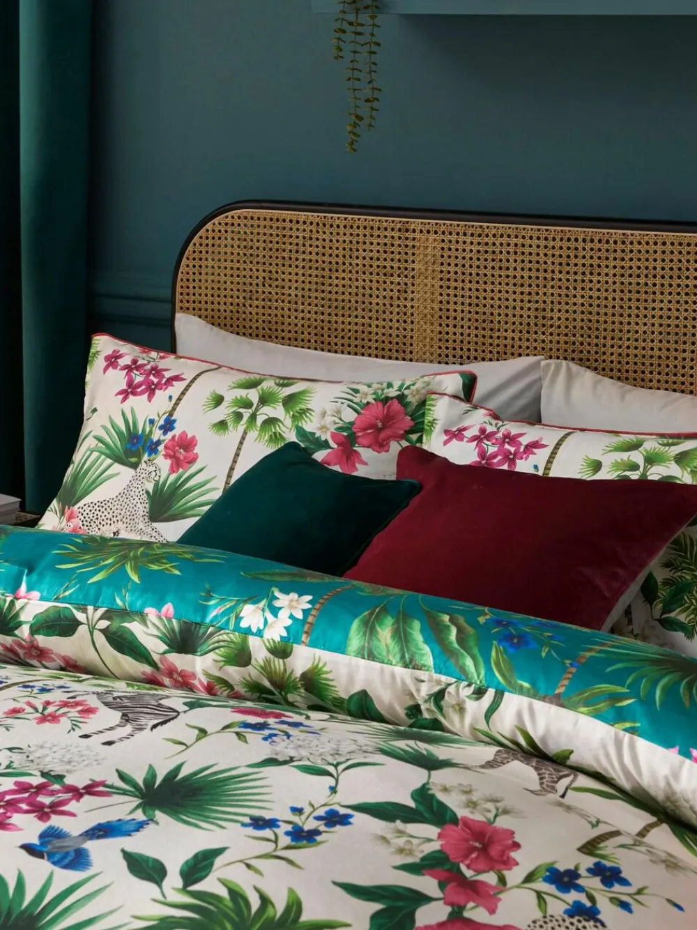 New Next Teal Green Reversible Safari 200 Thread Count 100% Cotton Sateen Duvet Cover and Pillowcase Set