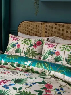 New Next Teal Green Reversible Safari 200 Thread Count 100% Cotton Sateen Duvet Cover and Pillowcase Set