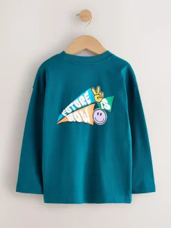 Next Teal/Blue/Grey Bright Graffiti Relaxed Fit Graphic Print Long Sleeve T-Shirts 3 Pack (3-16yrs)^BOY Tops|T-Shirts