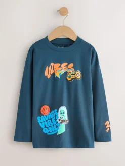 Next Teal/Blue/Grey Bright Graffiti Relaxed Fit Graphic Print Long Sleeve T-Shirts 3 Pack (3-16yrs)^BOY Tops|T-Shirts